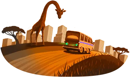 Illustration eines Minibusses auf dem Weg nach Kibera