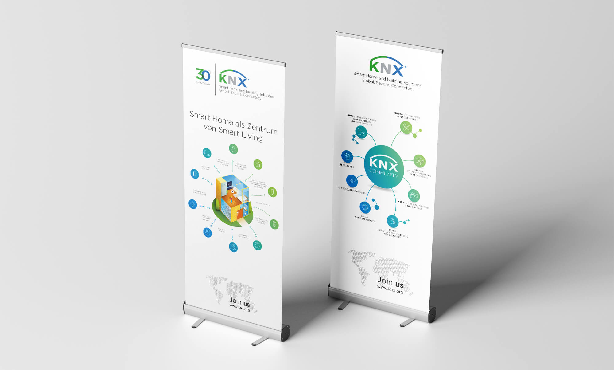 KNX Roll-Up-Aufsteller für die ISE 2020 Community Grafik und Smart Home Illustration Layout und Satz Druckvorlage