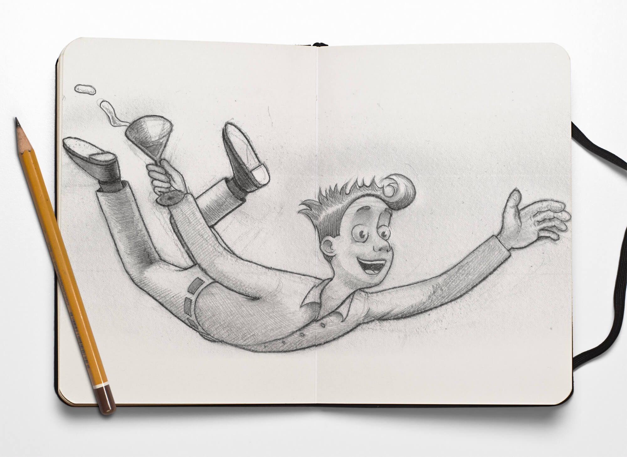 Sketchbook Illustration mit Bleistift Free fall but happy