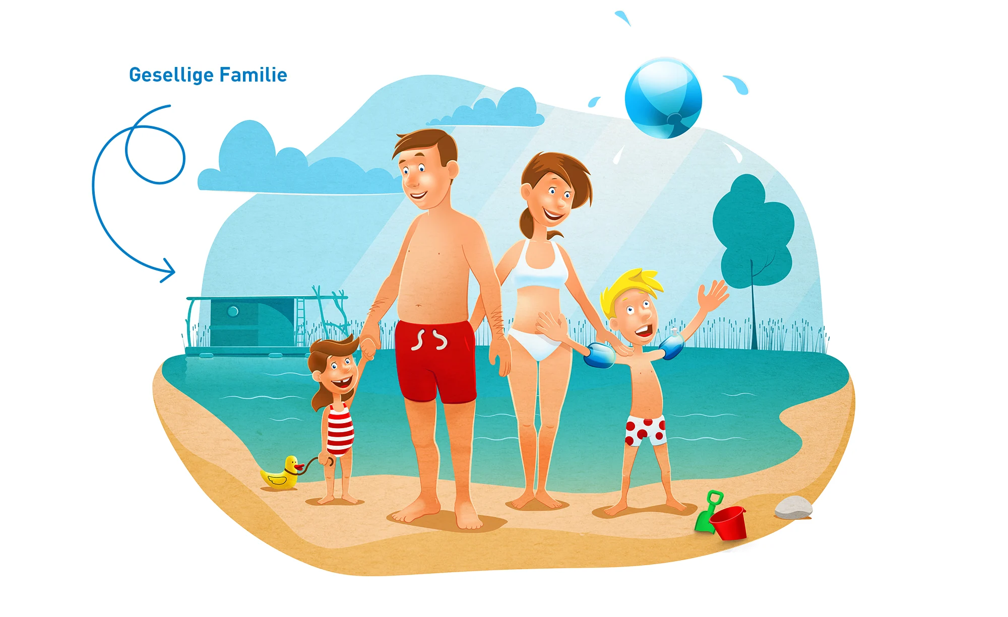 Illustration der touristischen Zielgruppe „Gesellige Familie“, welche überwiegend aus 3+ Personenhaushalten besteht