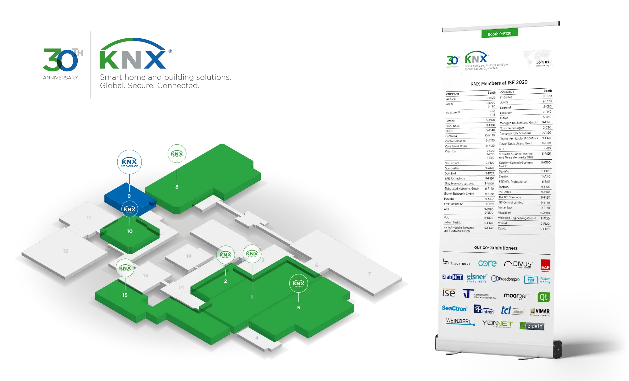 Detailansicht Floor Planner und Infografiken für Roll-Up-Aufsteller für die ISE 2020 Layout und Satz Druckvorlage
