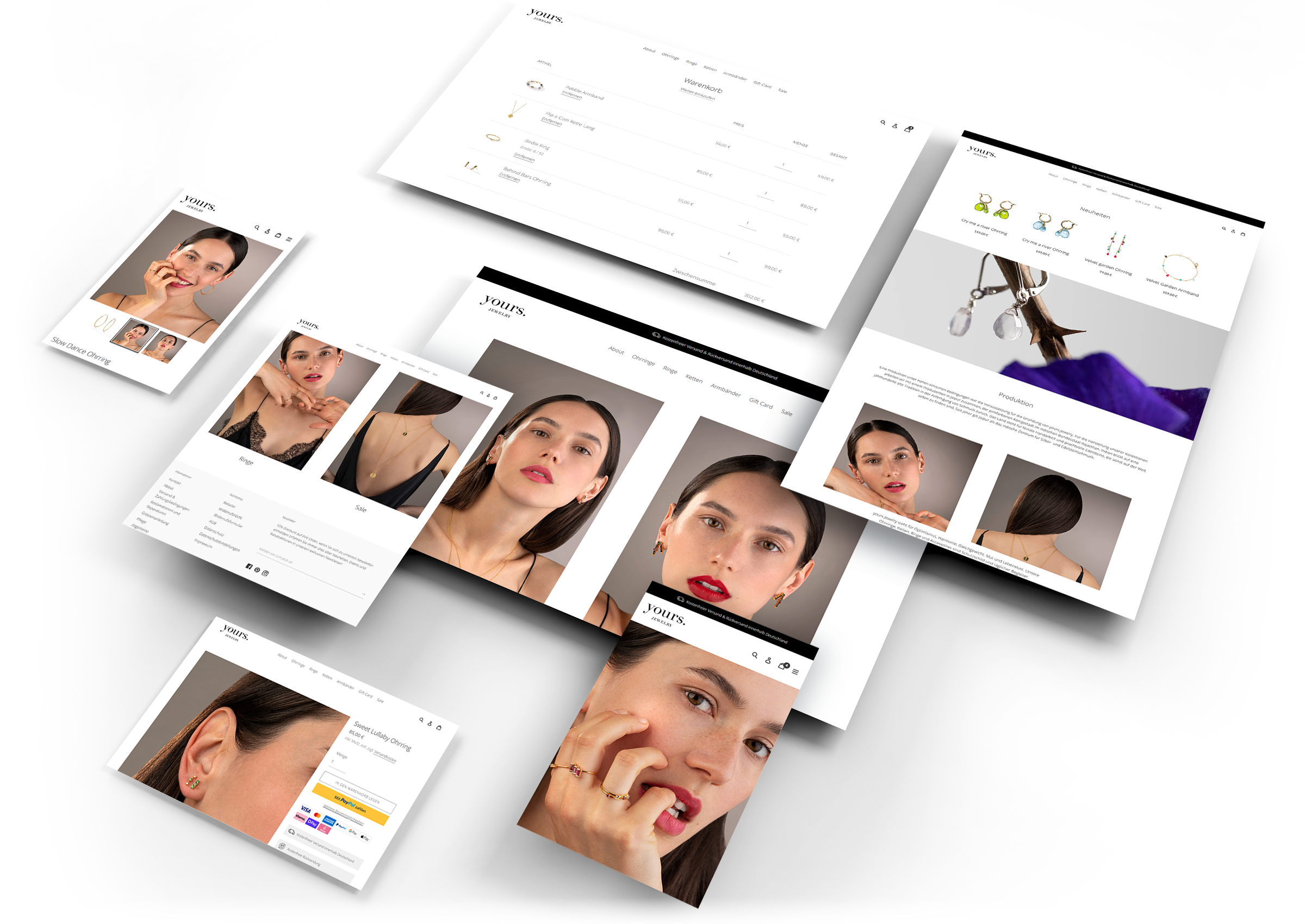 Collage mit verschiedenen Ansichten eines Shopify-Designs für yours.Jewelry